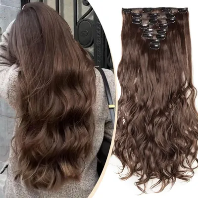 Immagine prodotto di Clip-in, extension per capelli, ondulati, set da 8 pezzi, 43 cm, marrone medio