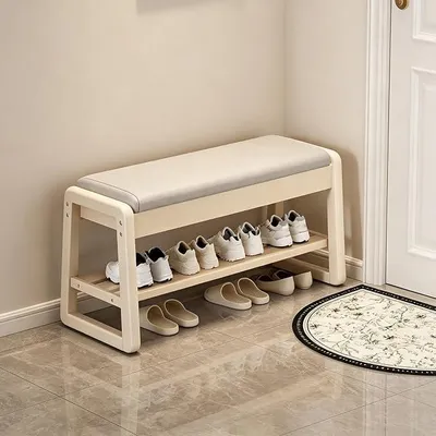 Imagen del producto de Zapatero con asiento, estante para zapatos, armario para zapatos con banco, fabricado en madera maciza