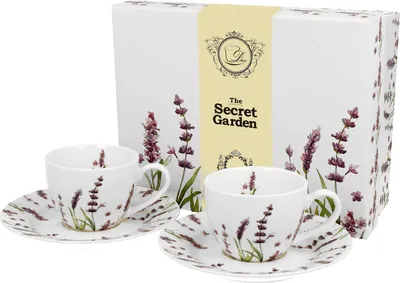 Produktbild von DUO FLORAL 2er-Set Espressotassen 90 ml CLASSIC LAVENDER mit Untertassen, New Bone China Porzellan