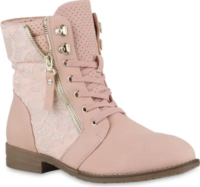 Produktbild von Mytrendshoe Damen Schnürstiefeletten Spitze Stiefeletten Zipper 815442 Worker Boot, Farbe: Rosa, Größe: 39