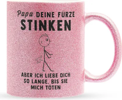 Produktbild von 22Feels Glitzertasse Pink Papa Geschenk Vatertag Vater Deine Fürze Stinken Geburtstag Kaffeetasse Männer Weihnachten Haferl Geschenkidee Bürotasse