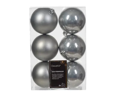 Produktbild von Weihnachtskugeln Kunststoff 8cm 6 Stück - Marmorgrau