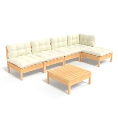 Produktbild von vidaXL 6-tlg. Garten-Lounge-Set mit Creme Kissen Kiefernholz