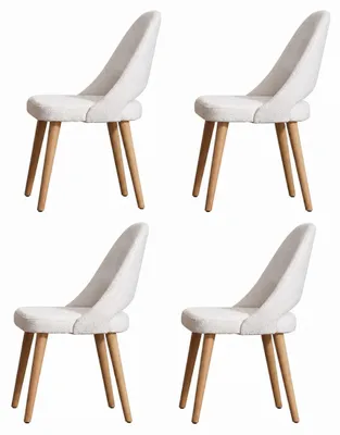 Immagine prodotto di Set di 4 sedie da pranzo moderne con gambe color legno e rivestimento in tessuto bouclé