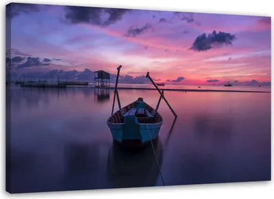 Produktbild von Leinwandbild boot auf see 100x70 cm Feeby lila wandbild bereit zum aufhängen