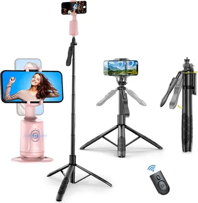 Produktbild von Smartphone Gimbal, Selfie Stange, Bluetooth Selfie Stock Stativ Gimbal, Bluetooth-Fernbedienung, Teleskop-Selfie-Stick, Stand-Stativ