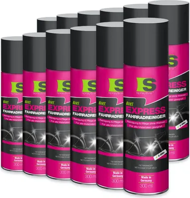 Produktbild von Spraytive 12x 300ml Express Fahrradreiniger – Reinigungs- und Pflegespray ohne Wasser – selbsttätige Fahrradreinigung mit Wachsversiegelung