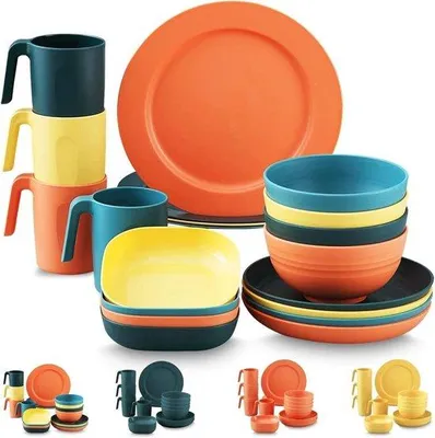 Produktbild von Leichtes 20-teiliges Picknickset, unzerbrechlich, spülmaschinen- und mikrowellenfest, 6 Personen