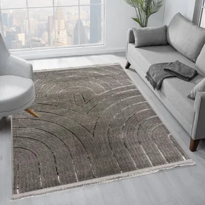 Produktbild von Teppich kurzflor Wohnzimmer, Schlafzimmer, flur, küche dünn Boho Design Polyester Hoch-Tief-Effekt 3D Weich, Farbe:L.Grey, Maße:120x170 cm