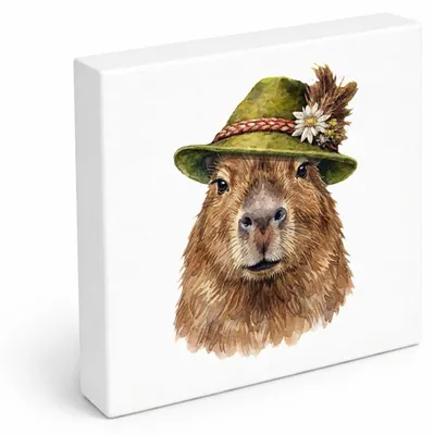 Produktbild von Trachtenhut Trend-Tiere Capybara Holzbild in 15x15 cm zum Stellen oder