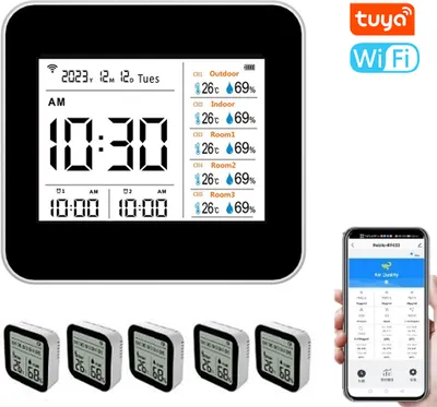 Produktbild von inteligentny termometr-higrometr Tuya WiFi 13 w 1, miernik temperatury i wilgotności w pomieszczeniach, zdalne sterowanie za pomocą aplikacji