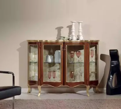 Produktbild von Holz Vitrinen Glas Schrank Echtholz Vitrine Wohnzimmer Möbel Anrichte