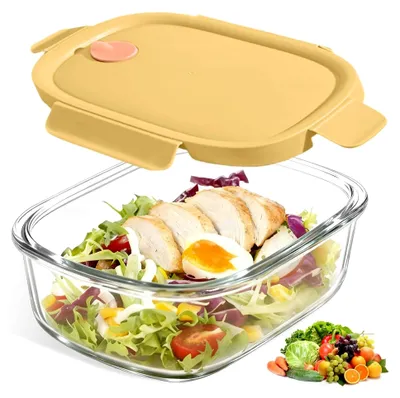 Produktbild von Glas Lunchbox mit Deckel, 940ml Einzelfach Bento Box, Mikrowellen- und Ofengeeignet, Hochborosilikatglas, BPA-frei, Auslaufsicherer Lebensmittelbehälter für Büro und Schule