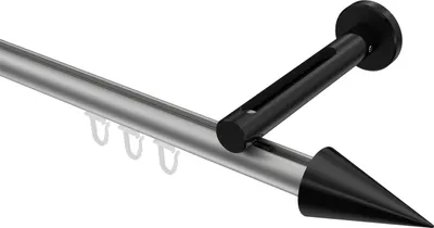 Produktbild von Interdeco Innenlaufstange / Gardinenstange mit Innenlauf Silbergrau / Schwarz, Typ Siteno Savio (Kegel), 20 mm Ø 1-läufig, 160 cm