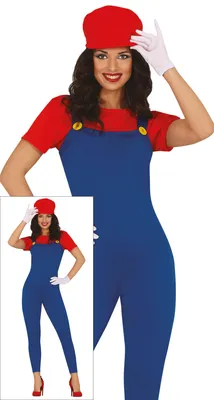 Productafbeelding van Loodgieter-avonturenfiguur, videospelklassieker, carnavalskostuum, overall, rood en blauw, maat: 42 - 44 (L), kleur: rood