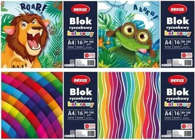 Zdjęcie produktu dla Blok rysunkowy kolorowy 16 kartek A4, REXUS, BENIAMIN