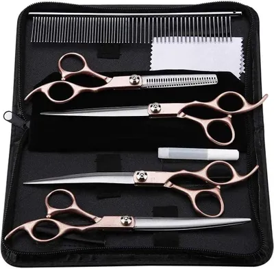 Produktbild von Friseurschere, professionelle Haarschneideschere, Schere für Friseursalon, 74-teiliges Griffschere, professionelles Haustierpflege- und Friseurscheren-Set