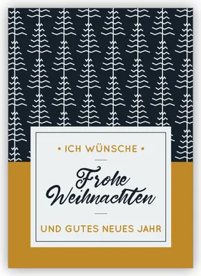 Produktbild von 4x Feine blau weiße Weihnachtskarte mit Weihnachtsbaum Muster: Ich wünsche frohe Weihnachten und ein gutes neues Jahr