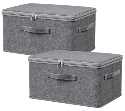 2er Set Aufbewahrungsboxen mit Deckel, 38x26x16 cm, Grau