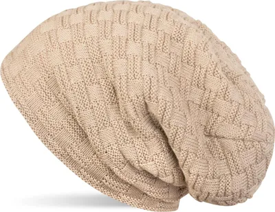 Produktbild von styleBREAKER Feinstrick Longbeanie Mütze mit Flecht Muster und warmem Fleece Innenfutter | Winter Strickmütze Uni elastisch weich bequem warm