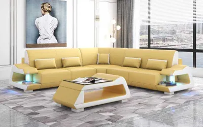 Produktbild von Luxus Ecksofa Ledersofa L Form Sofa Beige Eckgarnitur Wohnzimmer Sofas