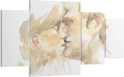Produktbild von Bild auf Leinwand - Leinwandbild - 4 Teile - Kuss Paar Liebe - 160x90cm - Wand Bild - Wanddeko - Wandbilder - Leinwanddruck - Bilder - Wanddekoration - Leinwand bilder - Wandbild - DL160x90-5005