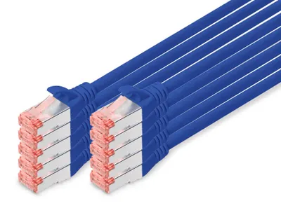 Productafbeelding van DIGITUS DK-1644030-B-10: Patchkabel Cat. 6, S/FTP, 3,0 meter, blauw, verpakking van 10 stuks
