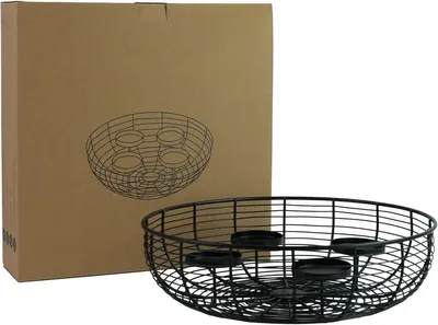 Productafbeelding van PromoHome® Adventskrans, diameter 36 cm - Zwarte metalen kandelaar voor 4 kaarsen - Kerstkrans voor tafeldecoratie