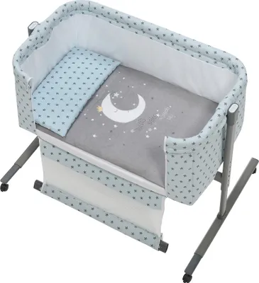 Produktbild von Interbaby - Co-sleeping wiege Aluminium Near - 55X90X85 mit Bekleidung und Bettwäsche - Mod. Luna Universo - Minze
