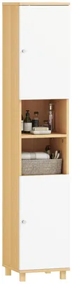 Produktbild von Badezimmerschrank mit 2 Schr?nken und offenen Regalen, verstellbare Einlegeb?den, 30 x 30 x 166 cm, wei? und Holz