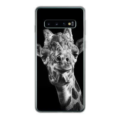 Produktbild von MuchoWow® Handyhülle Schutzhülle Hülle für Samsung Galaxy S10 Giraffe vor schwarzem Hintergrund in schwarz und weiß Silikon Softcase Handy Hülle - Handytasche