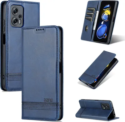 Produktbild von Xiaomi Poco X4 GT Leder Hülle, Klapphüllen Brieftasche Magnetverschluss Ständer Schutzhülle für Xiaomi Poco X4 GT Blau