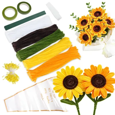 Produktbild von Pfeifenreiniger Blumen Set, 400 Stück Bunte Pfeifenreiniger zum Basteln, 5 Farbe
