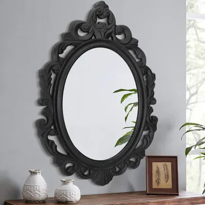 Produktbild von Wandspiegel oval rustikal braun geschnitzt 70x50 cm