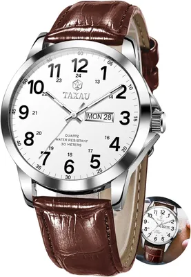 Produktbild von Taxau Herren Armbanduhr Quarz Lederarmband Business Uhr Wasserdicht 3ATM mit Datumsanzeige Arabischen Ziffern Klassische Freizeit Herrenuhr