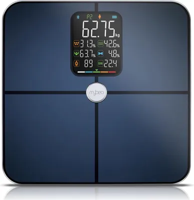 Obrázok produktu pre Osobná váha MyBeo s digitálnym telesným tukom, váha telesného tuku s aplikáciou, váha na analýzu tela, diagnostická váha Bluetooth, skenovanie celého tela, BMI, percento vody a svalov, do 180 kg