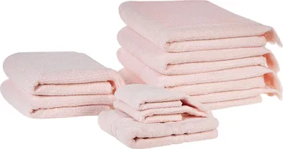 Zdjęcie produktu dla BELIANI Komplet 9 ręczników łazienkowych różowy bawełna frotte z frędzlami do kąpieli
