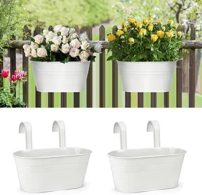 Image de Lot de 2 grandes jardinières suspendues en métal pour balcon