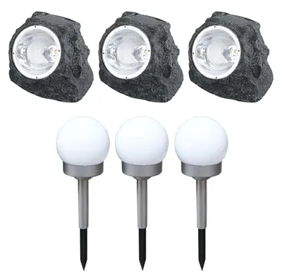 Produktbild von 6er Set LED Solarleuchte, Stein, Kugel, weiß, grau