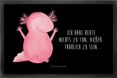 Produktbild von Mr. & Mrs. Panda Schmutzmatte Axolotl Hurra 50 x 75 cm - Schwarz - Geschenk, Freude, Schmutzfangmatte, Fußabstreifer, fußmatte, Fussmatte, Eingangsteppich, Schwanzlurch