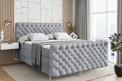 Produktbild von ALTDECOR Boxspringbett mit Gold Füßen, Matratze und Lattenrost, Topper, Fußteil, Polsterbett mit Bettkasten, Bett mit Stauraum H3- und H4- Matratze -BOXI8-FZ-Z KING-200x200 - Grau Monolith