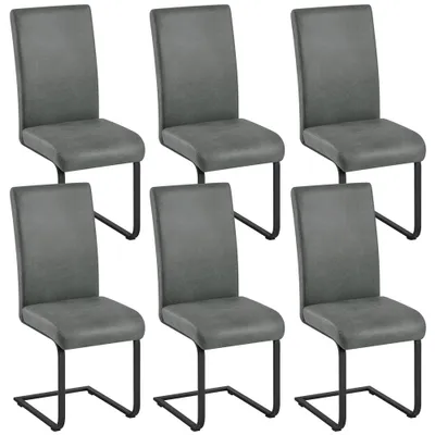 Produktbild von Yaheetech 6er Set Freischwinger Esszimmerstuhl aus Kunstleder & Metallgestell, Küchenstuhl Schwingstuhl bis 135 kg, Grau