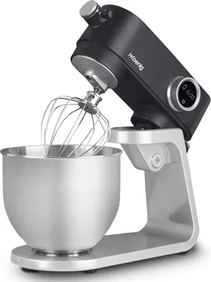 Produktbild von H.Koenig KM120 Professioneller Teigmischer, 800 W, 5 l Kapazität, 8 Geschwindigkeiten, 1,5 kg Teig, Liege- und beweglicher Kopf, Gebäck, Pizza und Brot, Edelstahl, Grau und Schwarz