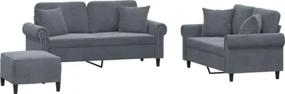 Immagine prodotto di vidaXL Set divano 3 pezzi con cuscini in velluto grigio scuro