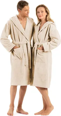 Produktbild von ENGLISH HOME Bademantel Damen Flauschig, Bademantel Herren mit Kapuze aus Baumwolle, Frottee Saunamantel, Uni, Sauna Mantel Damen mit Gürtel