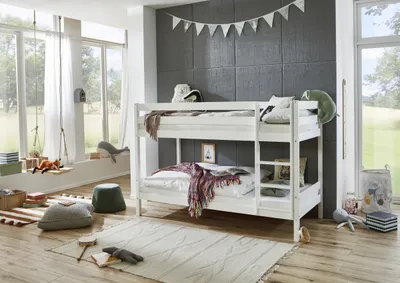 Produktbild von Relita Etagenbett Lupo mit 2 Liegeflächen 90 x 200 cm, inkl. 2 Rolllattenroste, Buche massiv weiß lackiert