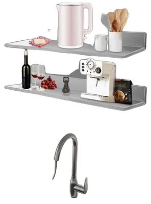 Immagine prodotto di Scaffale a parete, design a forma di L, colore argento, a 2 ripiani