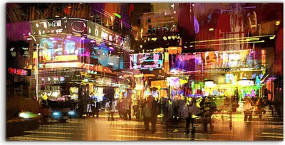 Produktbild von Coloray Acrylbild 140x70 Wandbild Acrylbilder Kunst bunte Gemälde der Nachtstraße