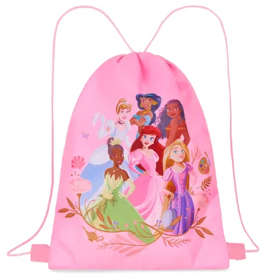 Produktbild von Disney Turnbeutel Kinder, 29 x 38cm Schwimmtasche Kinder mit Kordelzug & Belüftungsöffnung - Sport Geschenke für Kinder (Rosa Prinzessinnen)