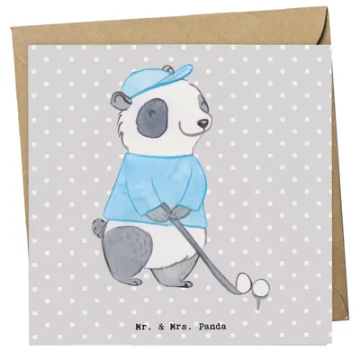 Produktbild von Mr. & Mrs. Panda Glückwunschkarte Panda Golfen - Grau Pastell - Geschenk, Golf spielen, Golfturnier, Verein, Golfplatz, doppelkarte, faltkarte, Klappkarte, Grußkarte